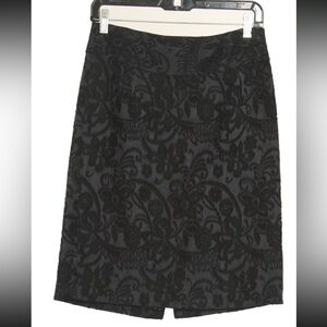 Ann Taylor Womens Skirt 2 Black Floral A Line Lined Wool Blend